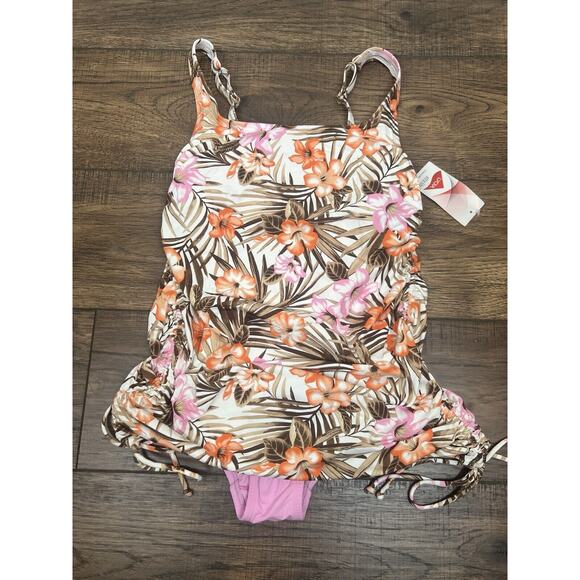 Lands' End Floral Skirted Front One Piece Swimsuit White Orange Sz 4 NWT - Picture 2 of 5